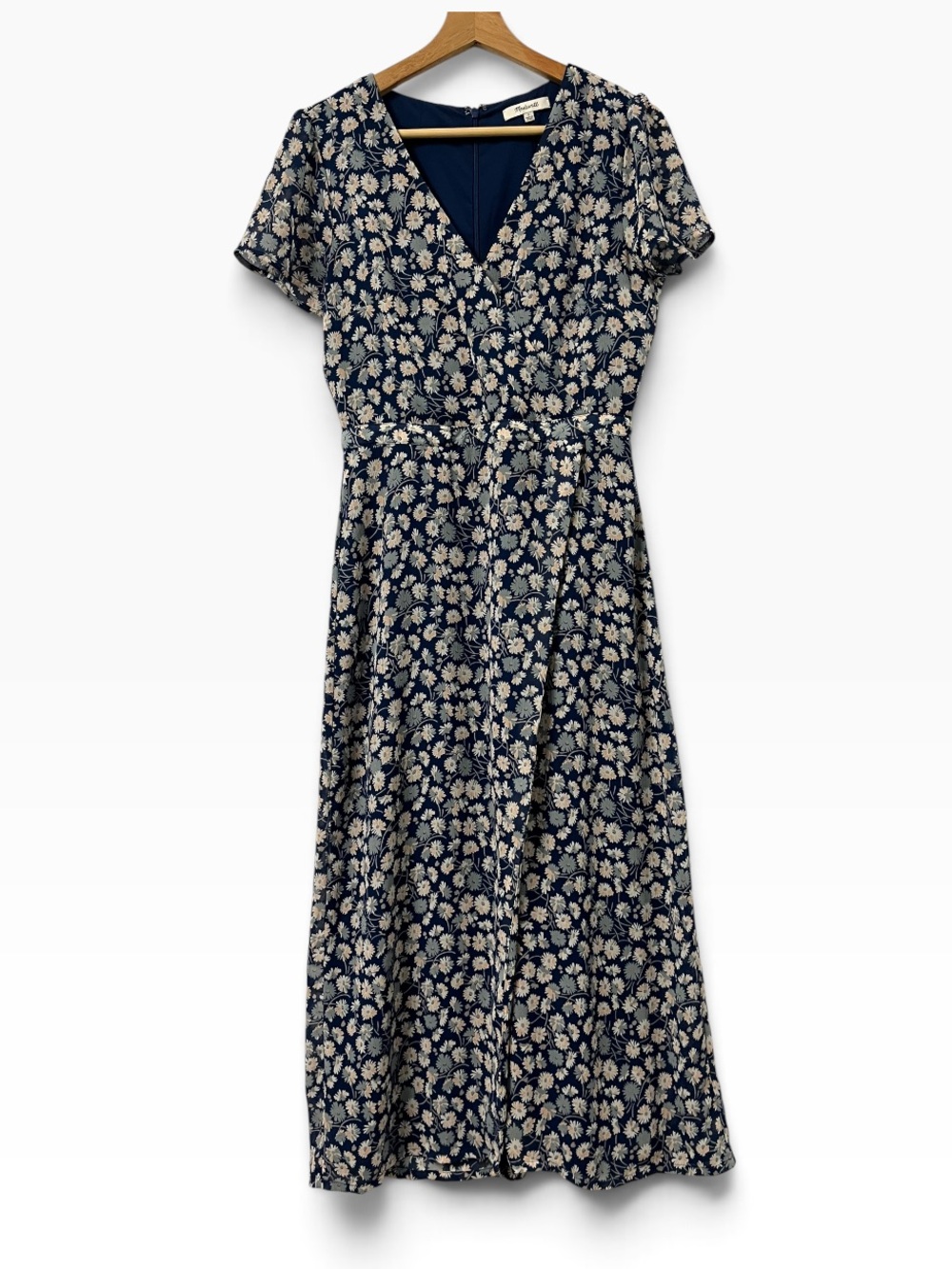 Madewell Floral Chiffon Maxi Dress Women’s 2 Blue Boho V Neck Front Slit